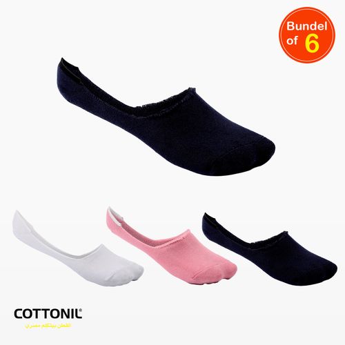 Cotton Plain Invisible Socks "Unsex XL" - Pack Of 6 - قدم XL