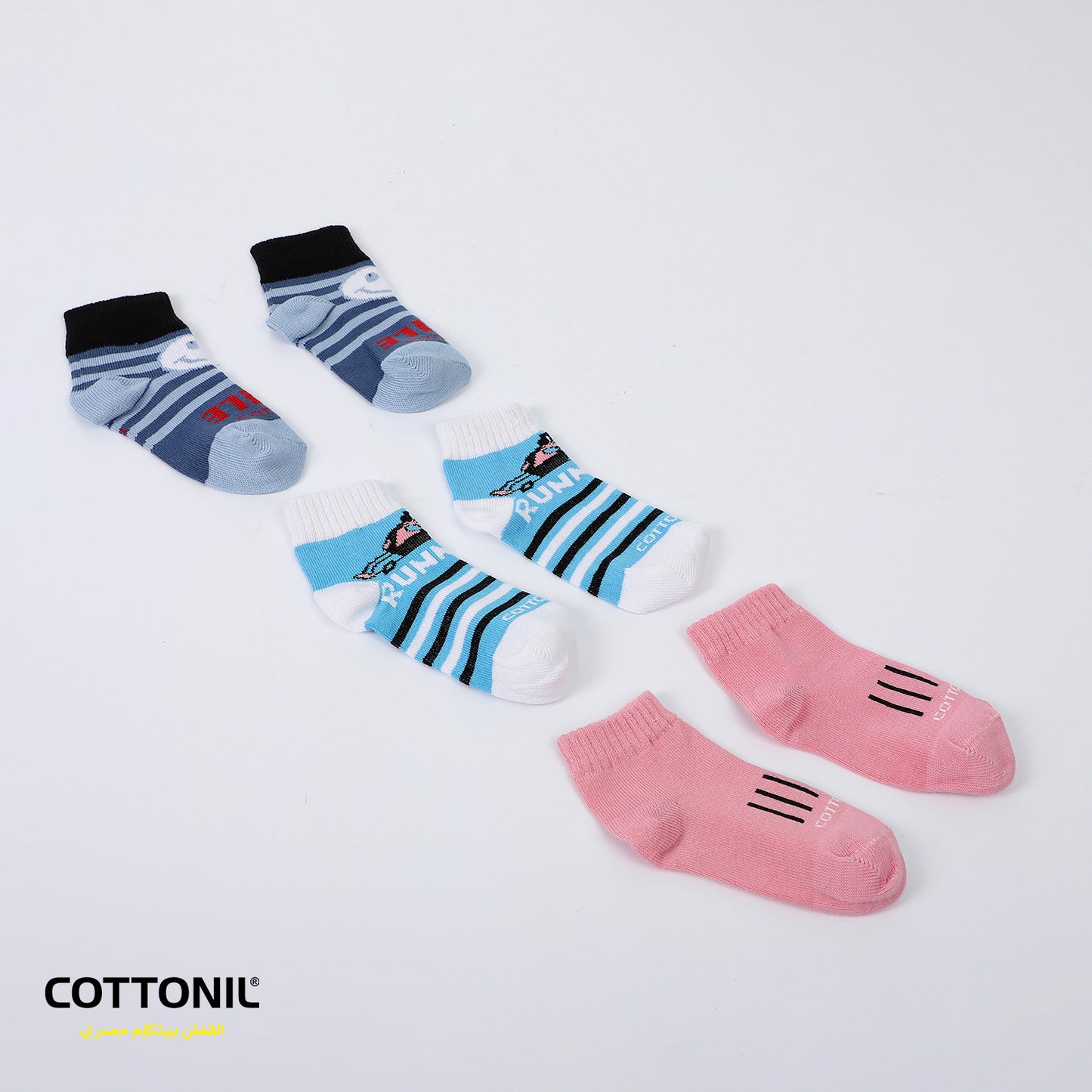 Pack Of 3 Patterned Baby Ribbed Trim Ankle Socks