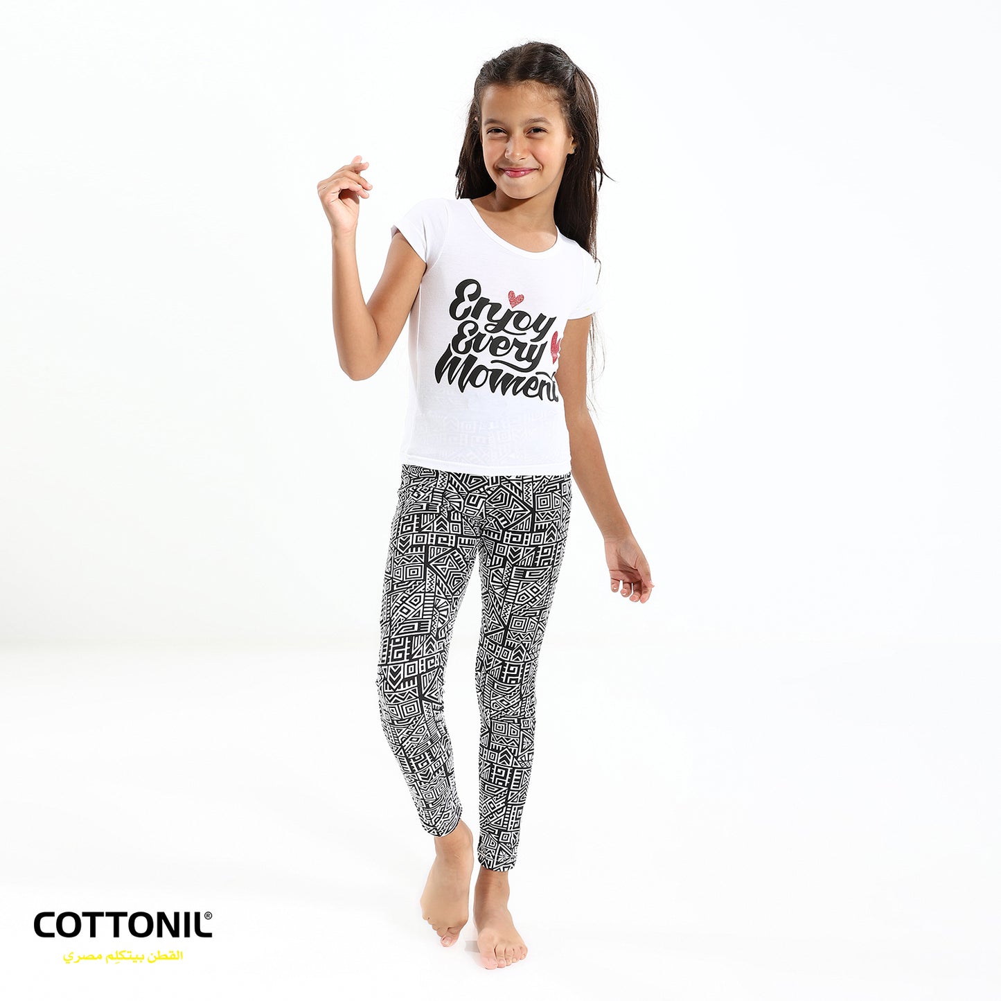 Grils Pajama (Pantacore + Half sleeves) - White & Black