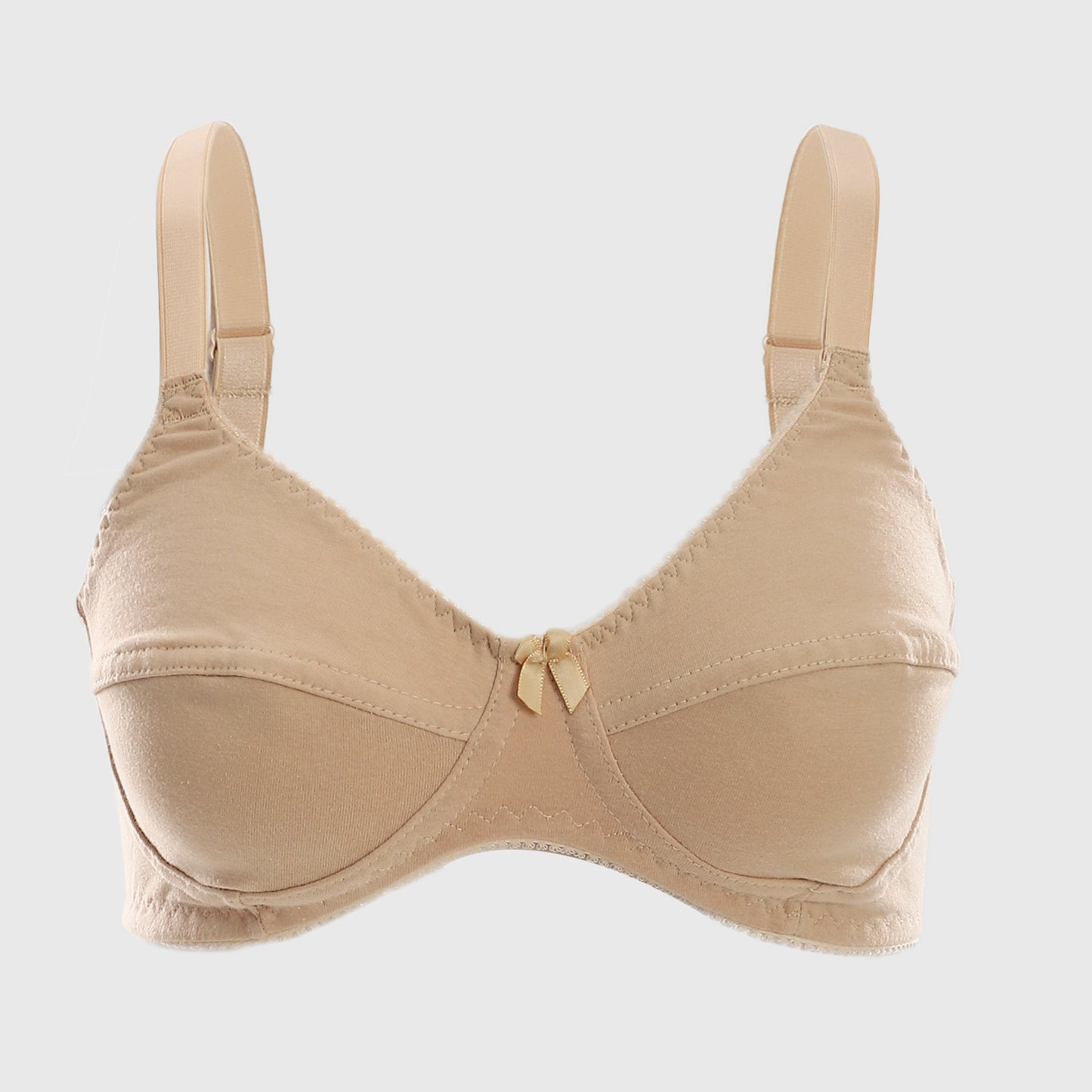 Plain Beige Cotton Minimizer Bra With A Small Ribbon