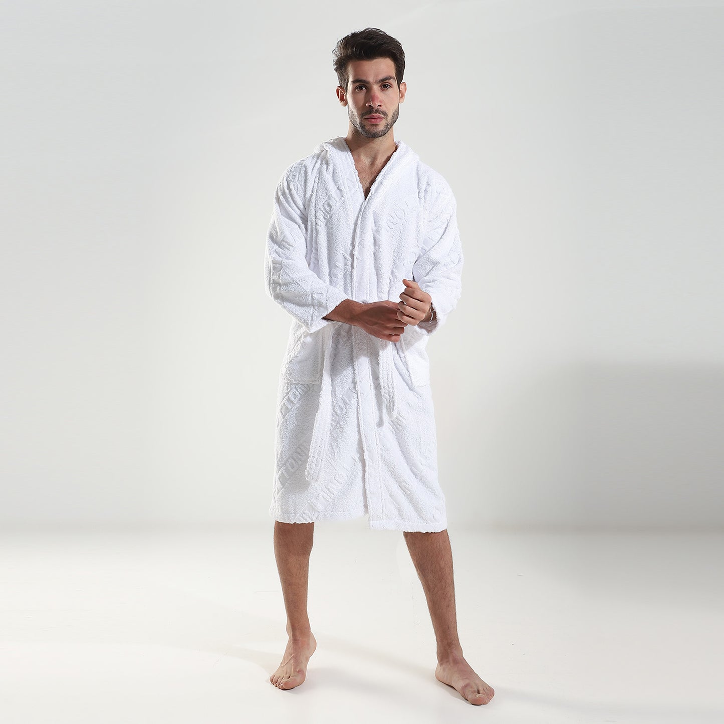 Textured 100% pure cotton bother room robe - White