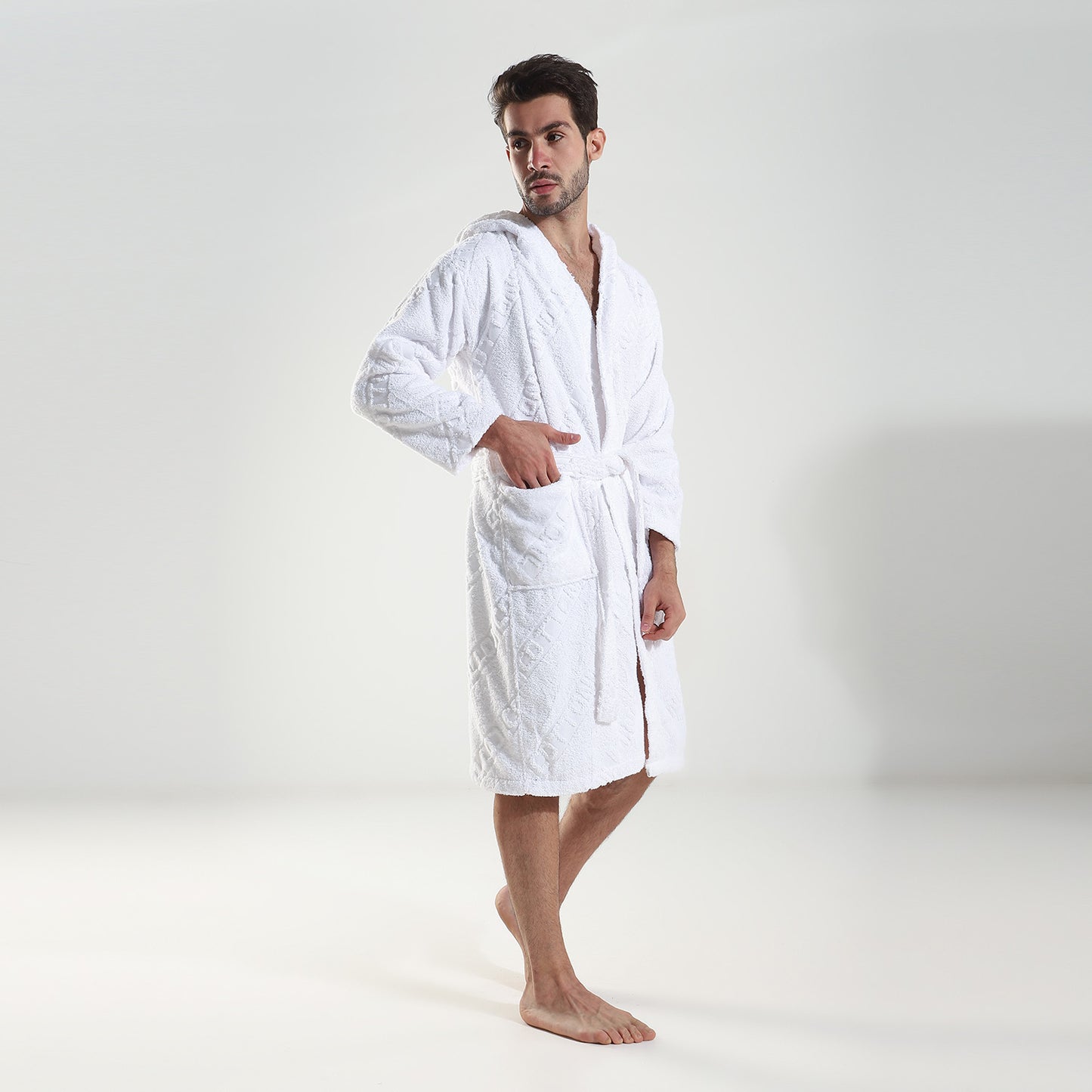 Textured 100% pure cotton bother room robe - White