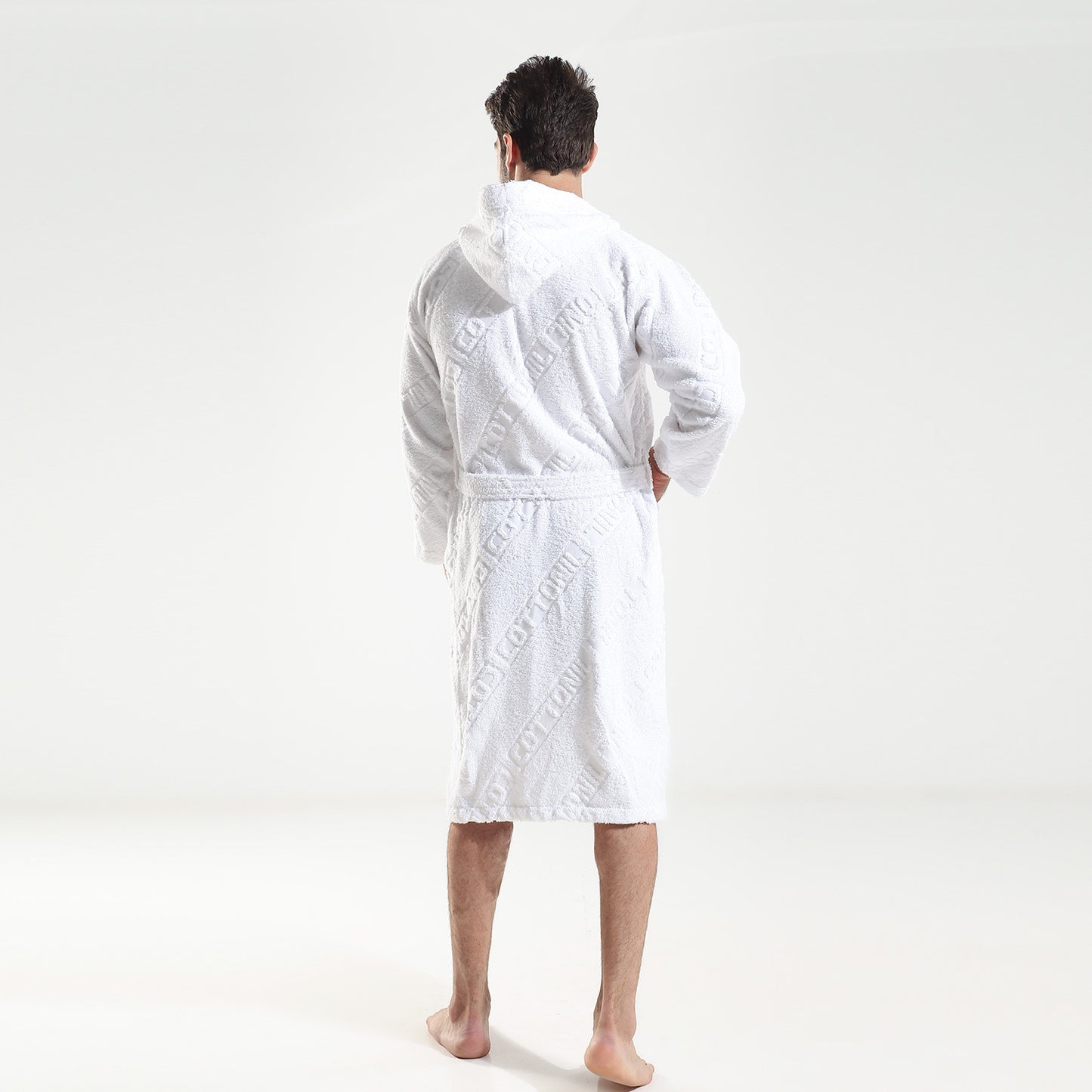 Textured 100% pure cotton bother room robe - White