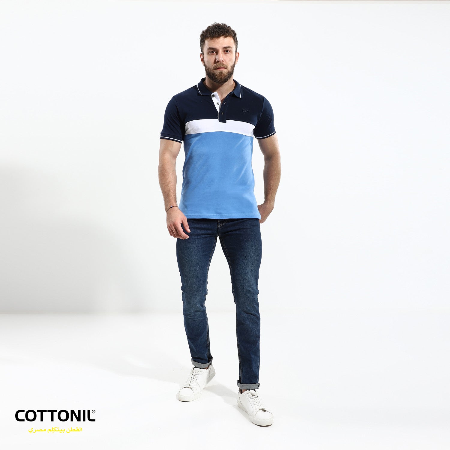 Outwear Buttoned Classic Collar Navy*blue Polo Shirt – Cottonil