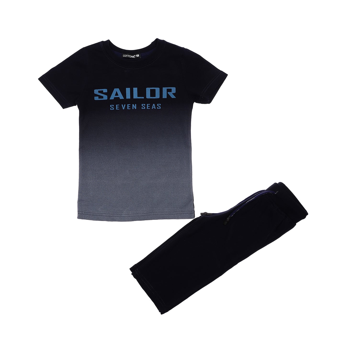 Gradienr Blue To Navy Blue Printed Slip On Boys Pajama
