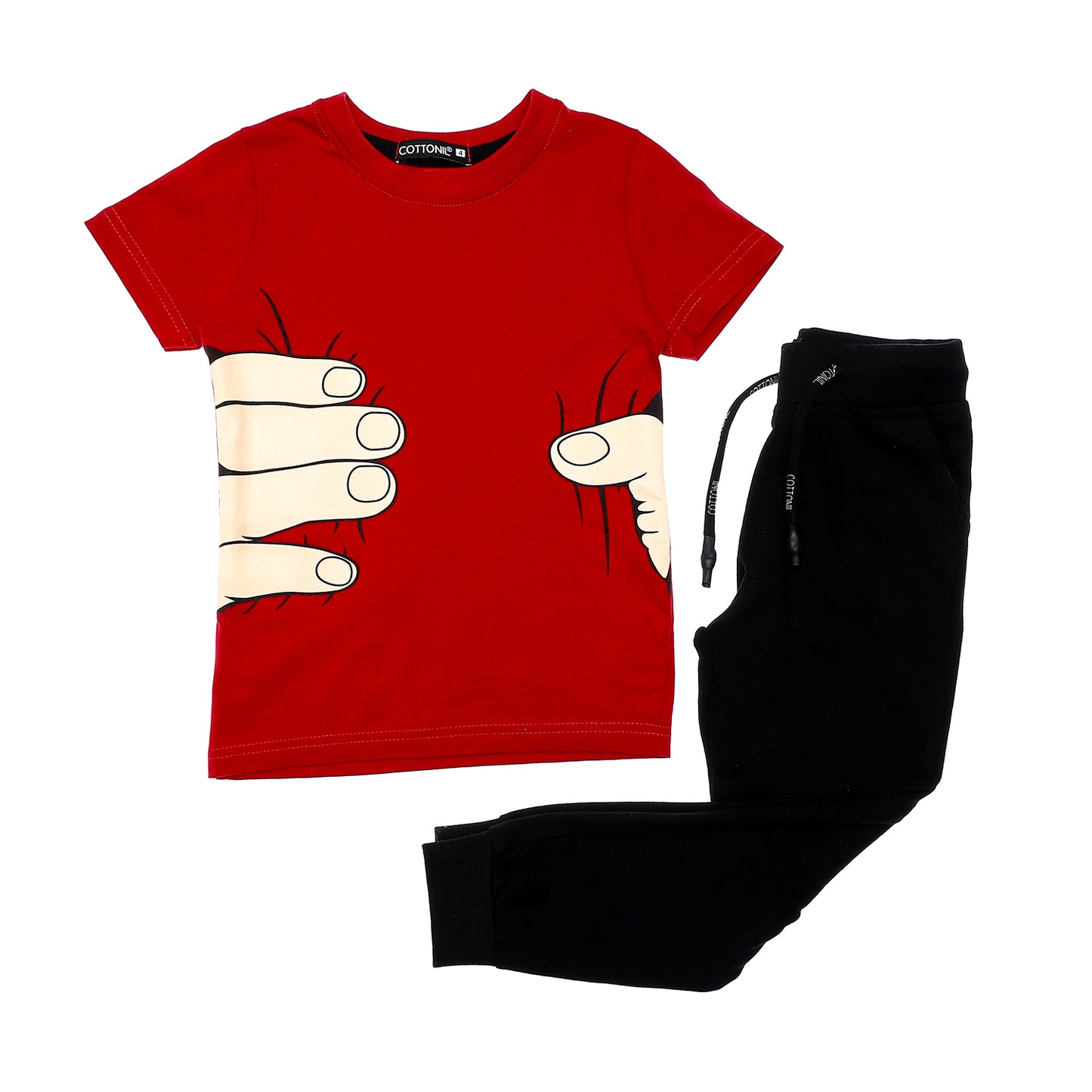 Burgundy & Black Printed Waist Giant Hand Grip Boys Cotton Pajama