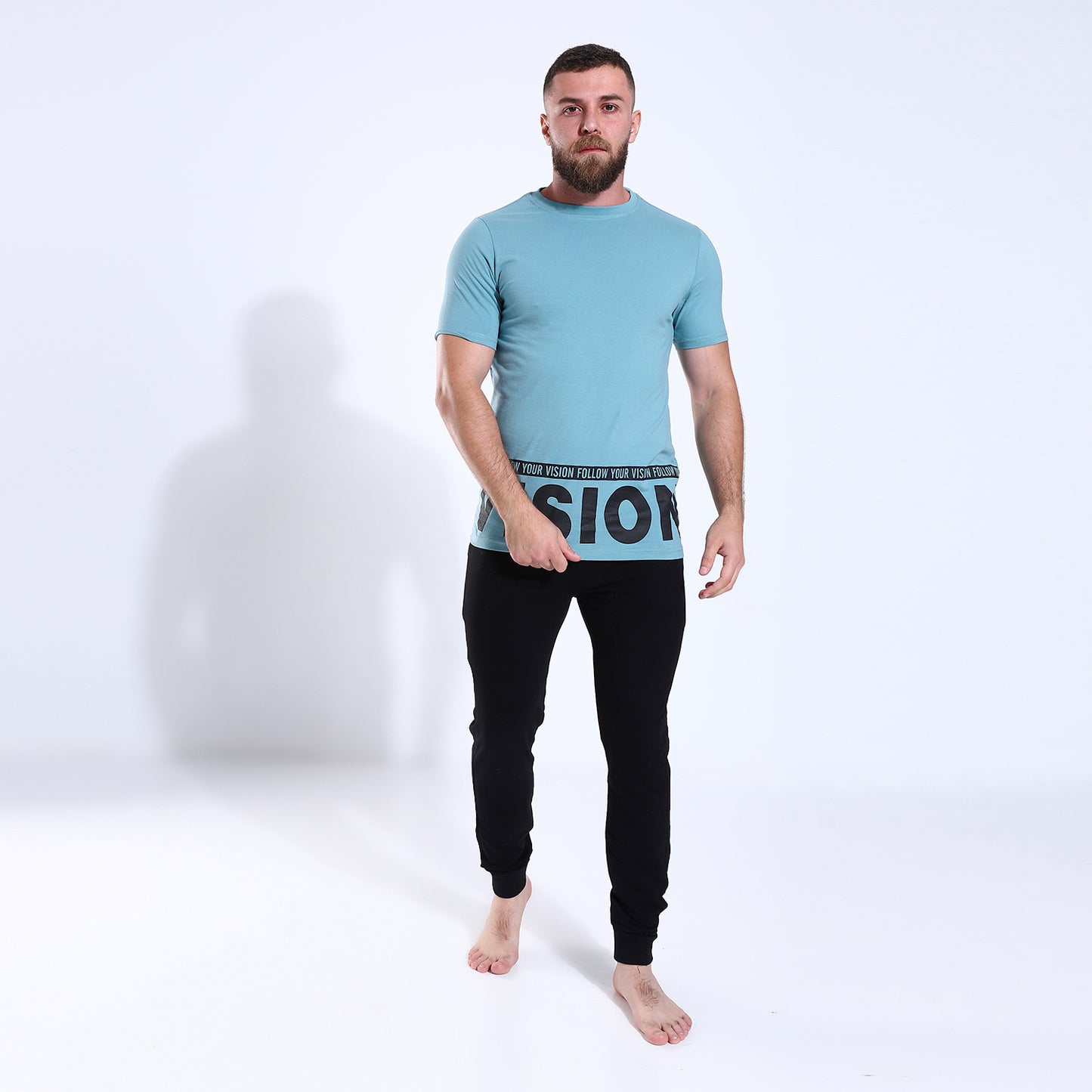 Men's Black Bottom Printed Tee Over Pajama