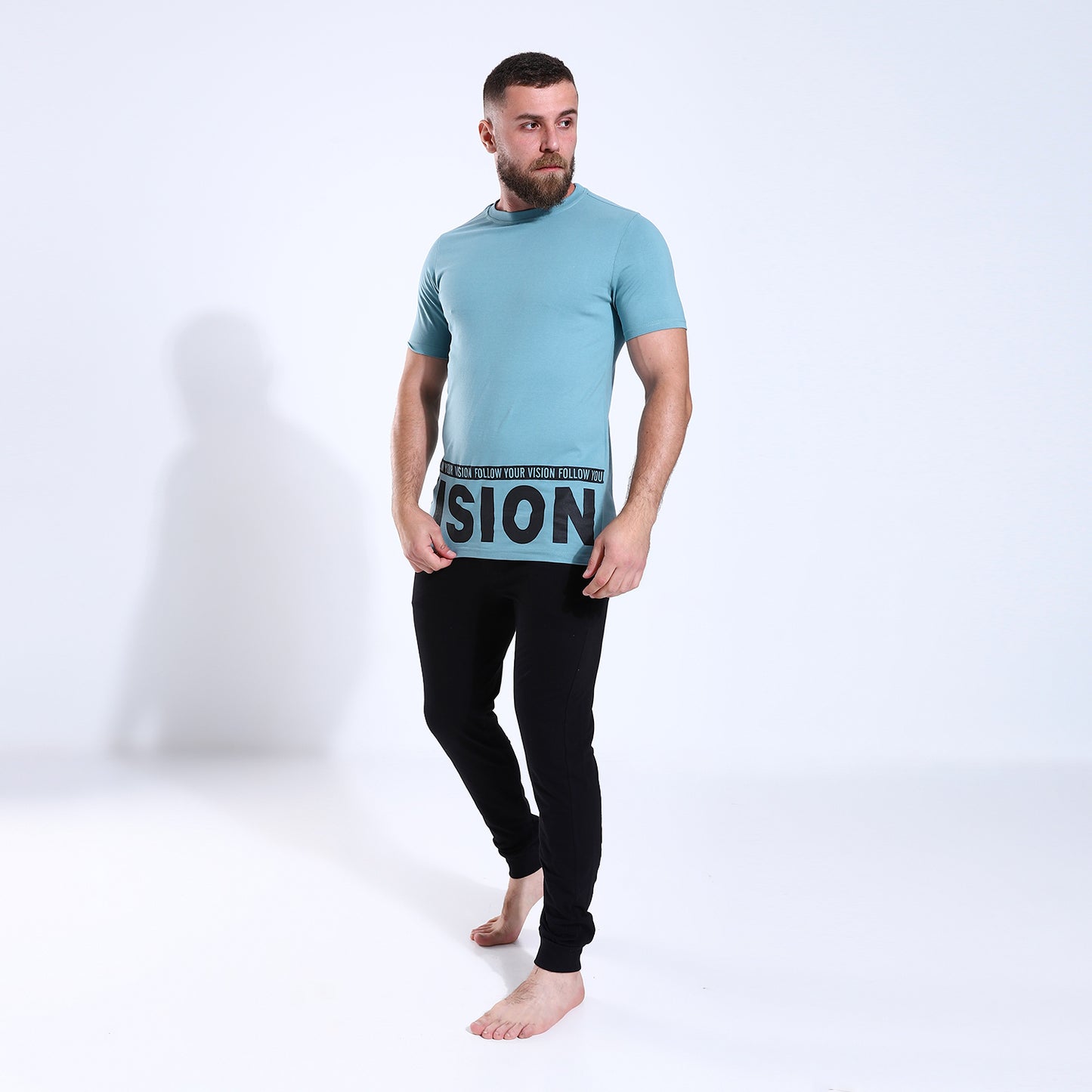 Men's Black Bottom Printed Tee Over Pajama