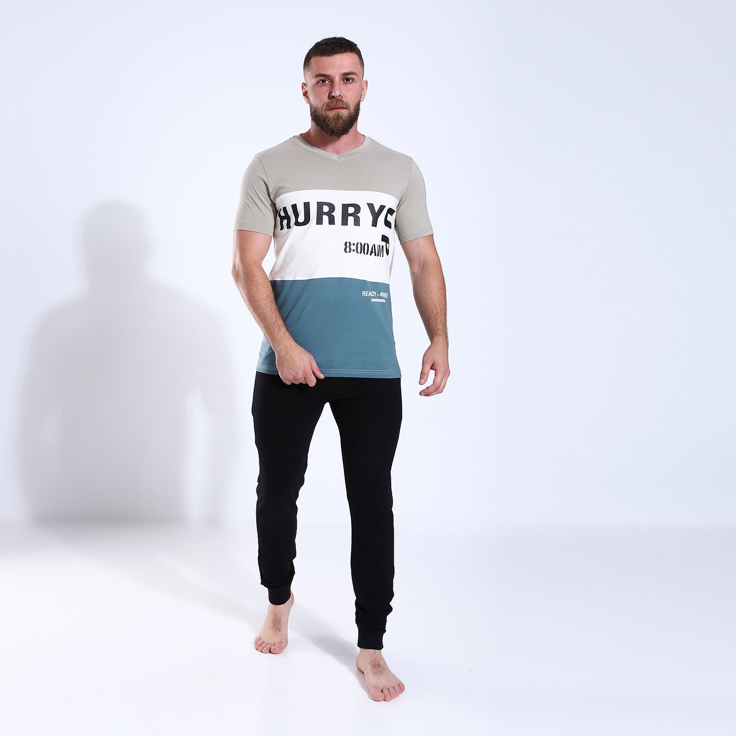 Men's Color Block V Neck Pajama بيجاما صيفي رجالي 208