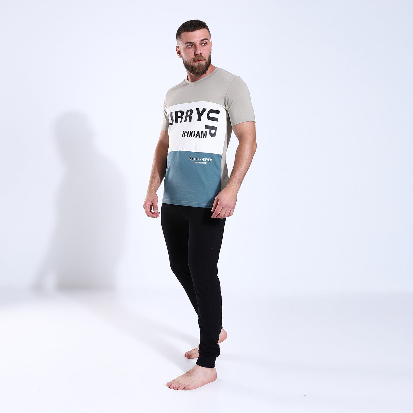 Men's Color Block V Neck Pajama بيجاما صيفي رجالي 208