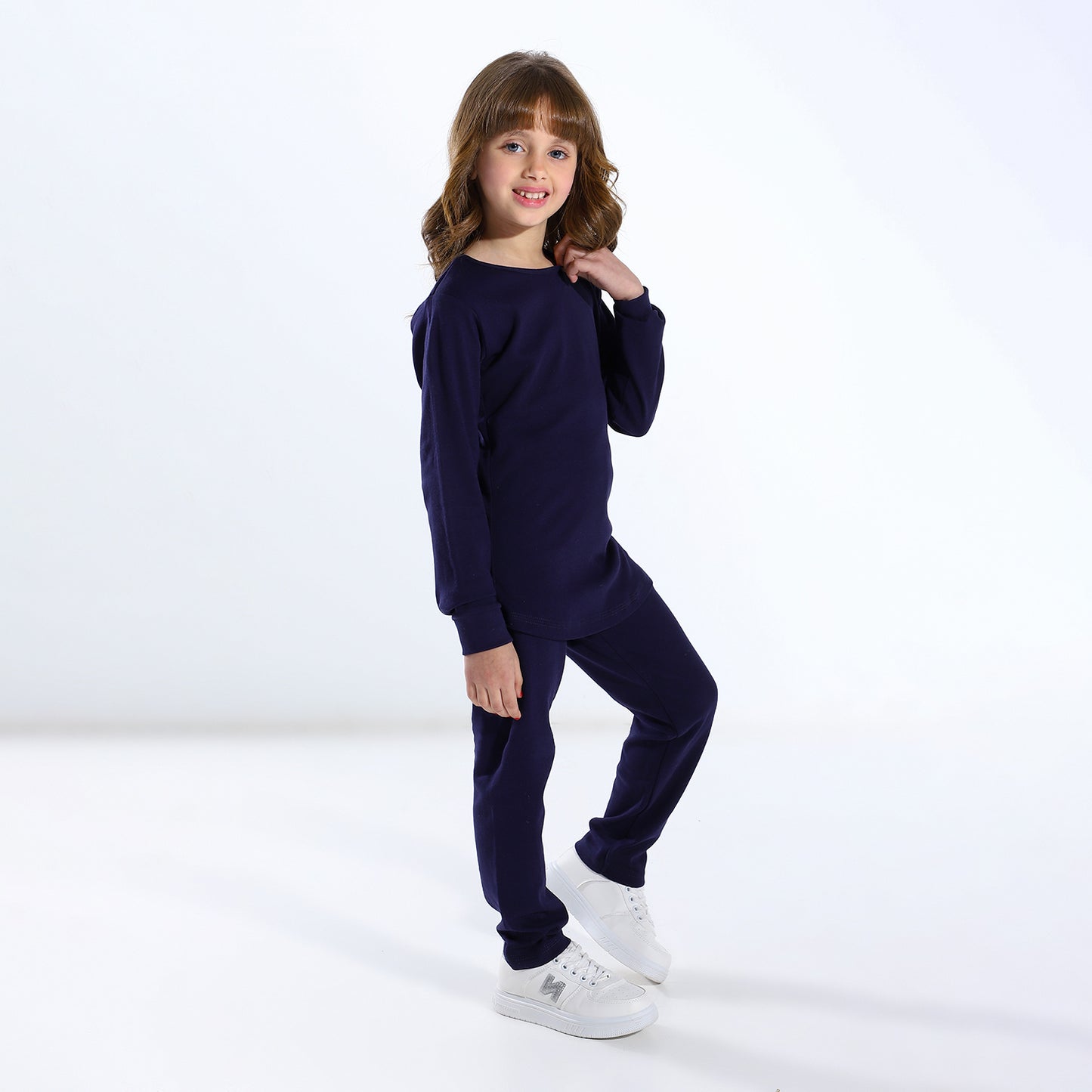 Girls Interlock thermal (Inner fluff) set - Navy