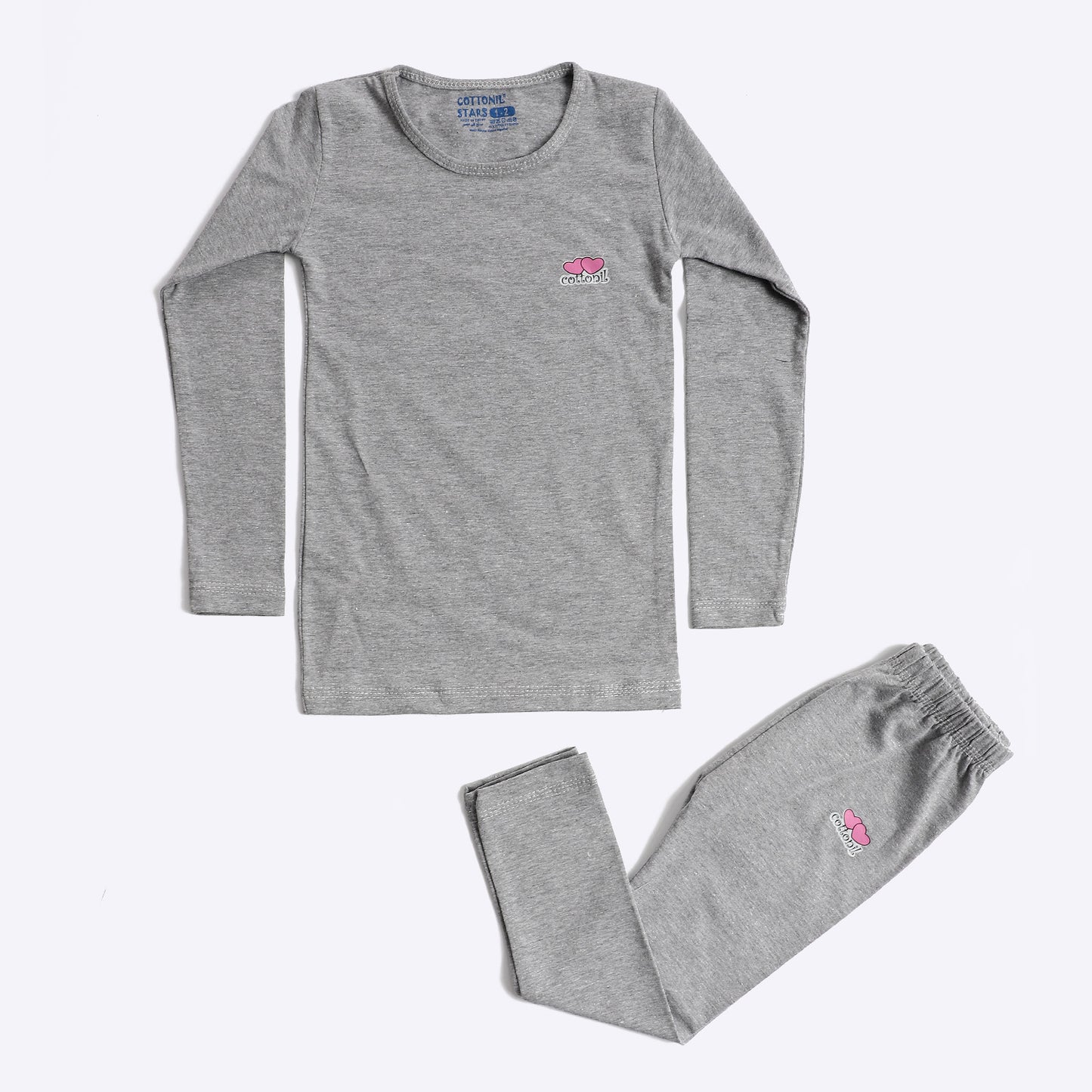 Slip On Grey Cotton Girls Thermal Set