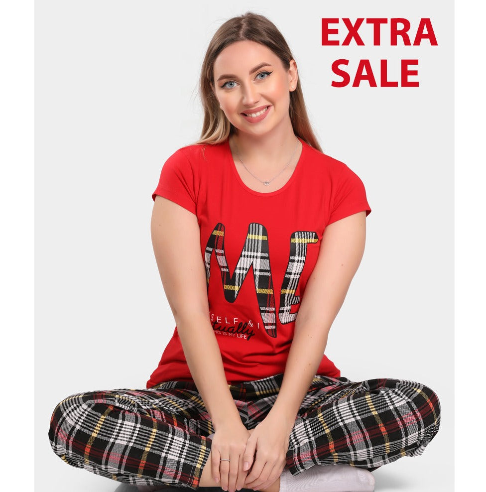 Womens Pajama Set (Half sleeves + Pant) 729 RED