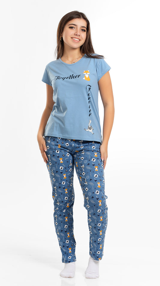 Women's Pajama Set ( Short sleeves +PANTS) 734 بيجاما صيفي حريمي