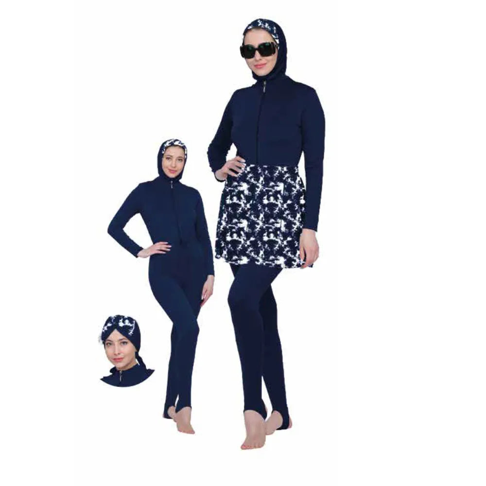 Women's Islamic Swimsuit (Burkini)-Dark blue