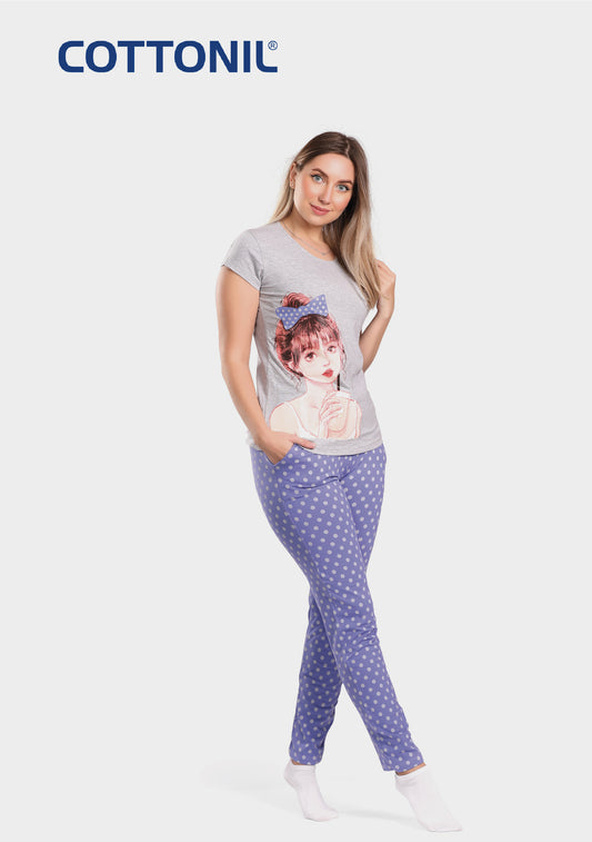 Womens Pajama Set (Half sleeves + Pant)  728