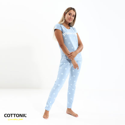 Womens Pajama Set (Half sleeves + Pant) - Blue720