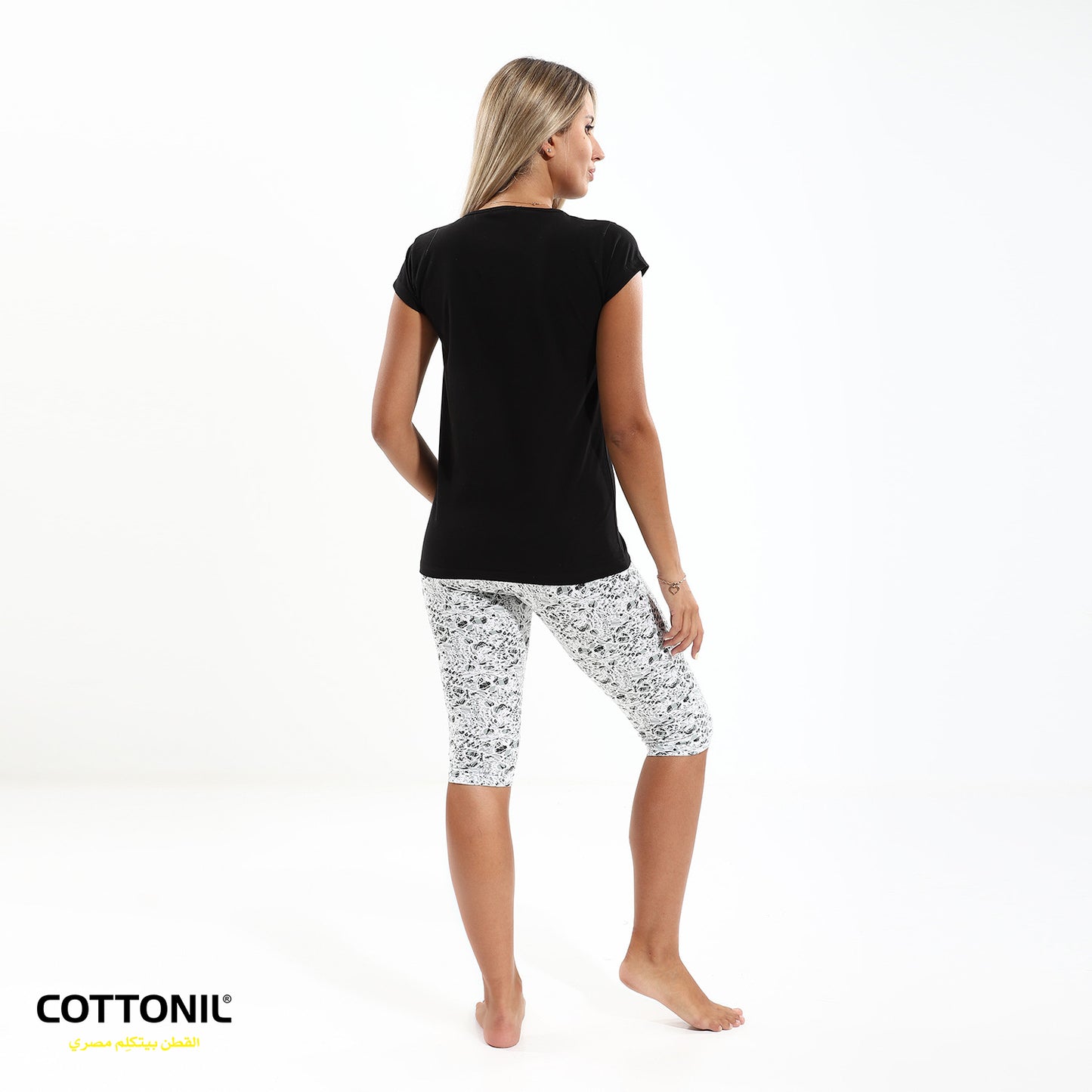 Womens Pajama Set (Pantacore + Half sleeves) - White & Black
