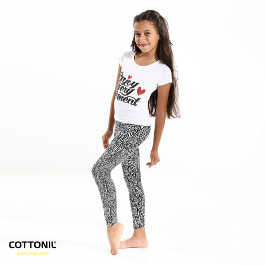 Grils Pajama (Pantacore + Half sleeves) - White & Black