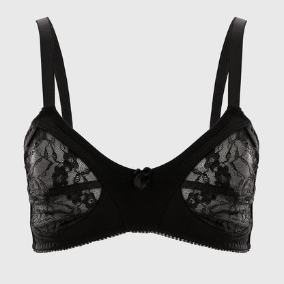 Lace & Synthetic Minimizer Bra - Black ميني مايزر دانتيل شفاف