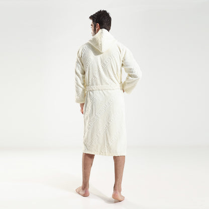 Textured 100%  pure cotton bother room robe - ecru