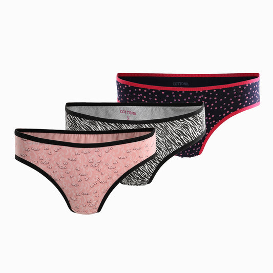 Pack Of 3 Cottonila Patterned Bikini - Multicolours