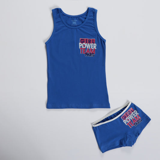 Girls Printed Set (Hotshort+cut)-Blue