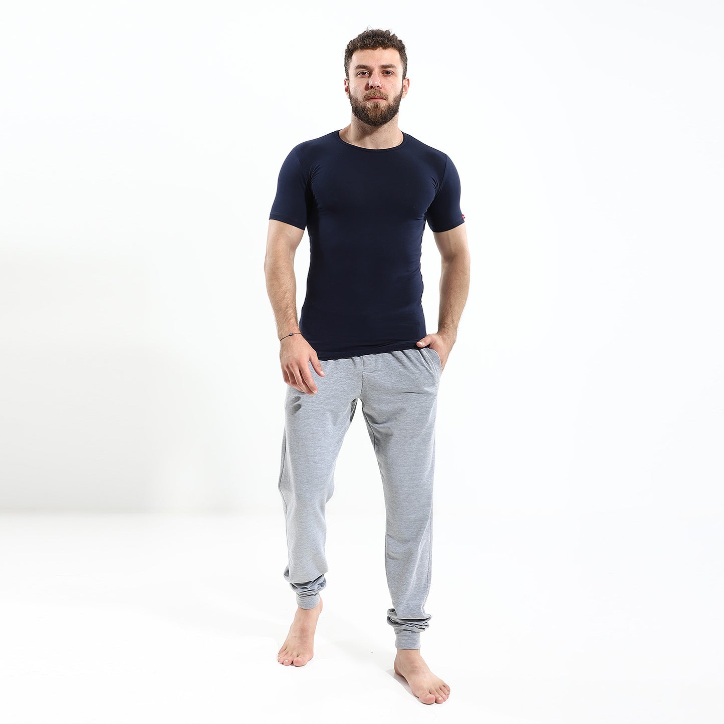 Men's short sleeves (O) Stretch-Nevy