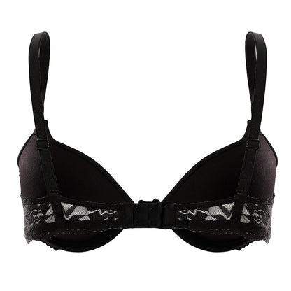 Plain Cups With Back Black Lace Details Push Up Bra