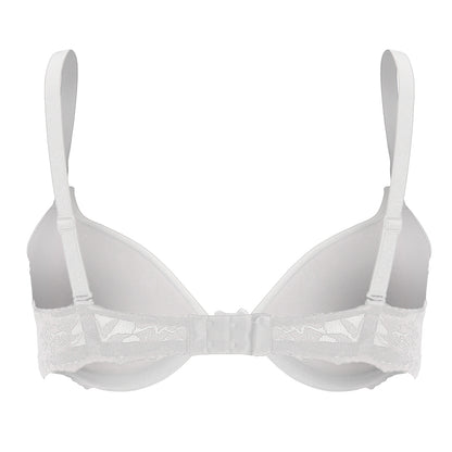 White Lace Back Plain Push Up Padded Cups Bra