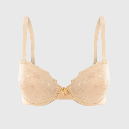 Floral Lace Cups Beige Push Up Bra