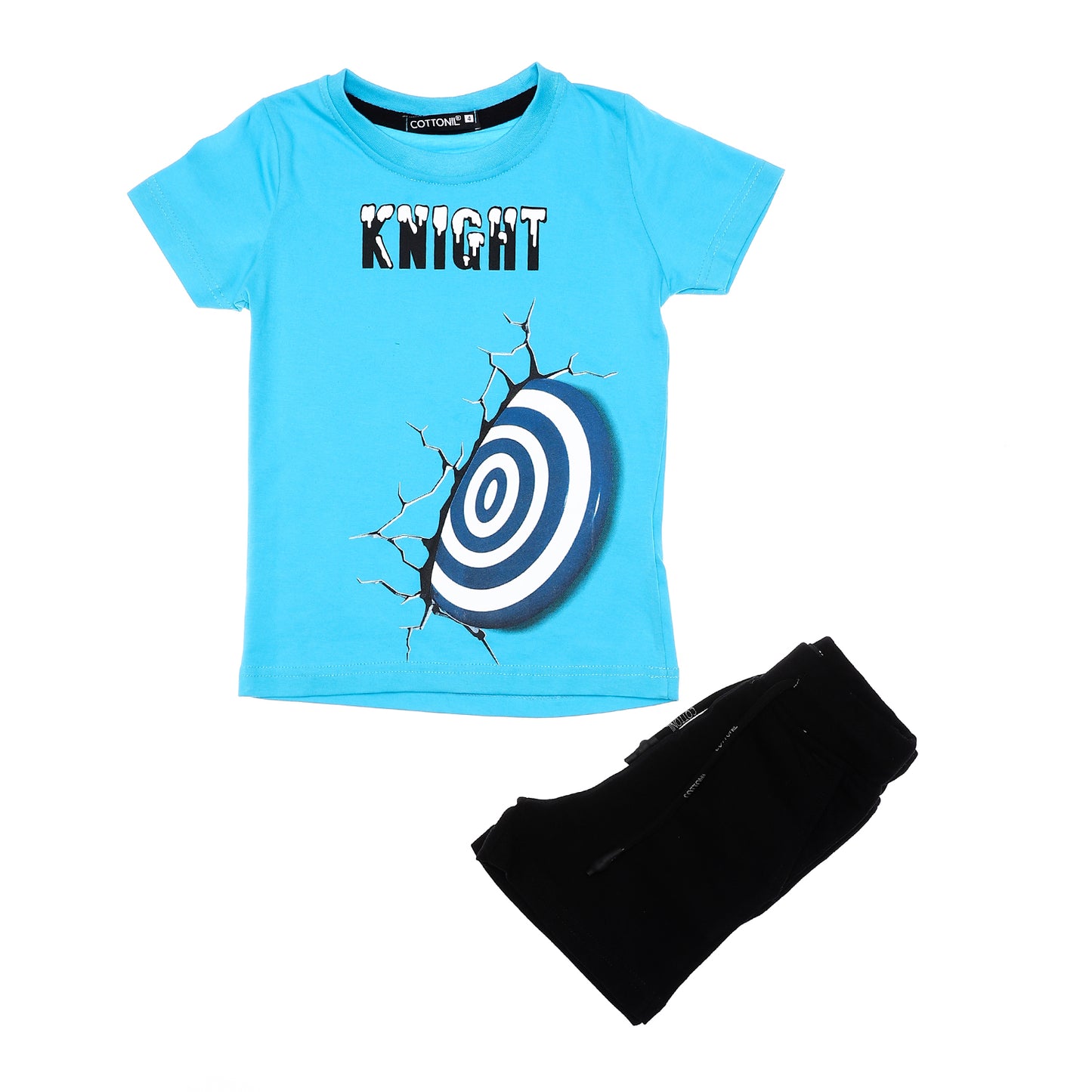 "Knight" Chest Printed Slip On Boys Pajama - Turquoise & Black