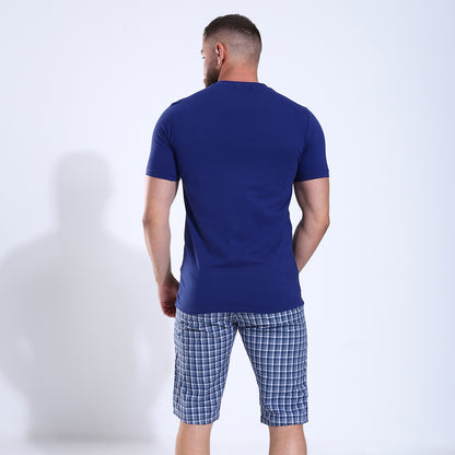 Men's Henley Tee With Checkered Shorts Pajama