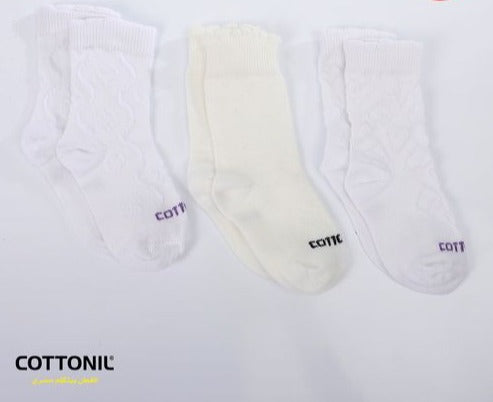 مجموعة من 3 جوارب أساسية بيضاء لمنتصف الساق للفتيات