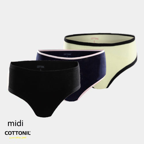 Pack of 3 Soft Cottonila plain Midi Panties - Multicolor-ميدي قطن حريمي سادة