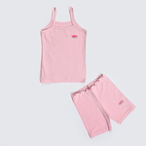 Girls Printed Set (short +Top)-Pink