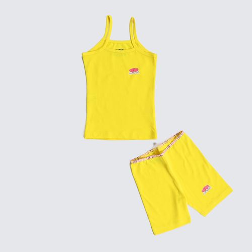 Girls Printed Set (short +Top)-Yellow